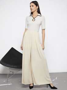 BizChic Camiseta unida en contraste tejido de canalé - Blanco - Ver 3