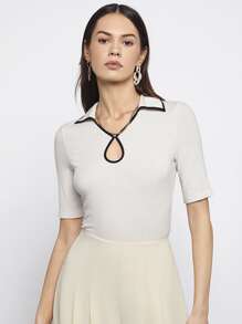 BizChic Camiseta unida en contraste tejido de canalé - Blanco - Ver 5