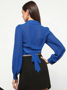 BizChic 泡泡袖交叉翻領後綁帶襯衫