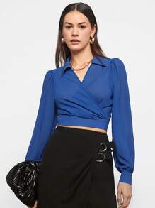 BizChic 泡泡袖交叉翻領後綁帶襯衫