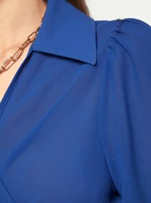 BizChic 泡泡袖交叉翻領後綁帶襯衫