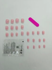 Instantly Upgrade Your Look With 24Pcs Long Square White French Style Fake Nail & 1Sheet Tape & 1Pc Nail File Press On Nails Nail Supplies Nails - Multicolor - View 2