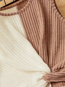 SHEIN Bộ hai mảnh Gái Gân đan xoắn lại Khối Màu Giải trí - Nhiều màu - Xem 3