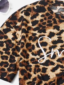 SHEIN 女孩字母和豹紋印花T恤和機車短褲 - 彩色 - 查看 4