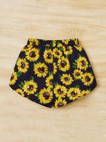 SHEIN Girls Sunflower Print Shorts - Multicolor - View 2