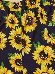 SHEIN Girls Sunflower Print Shorts - Multicolor - View 3