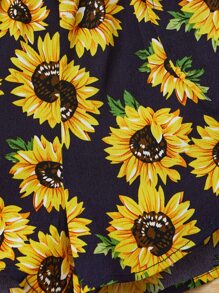 SHEIN Girls Sunflower Print Shorts - Multicolor - View 4
