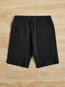 SHEIN Girls Heart Print Ribbed Knit Cycling Shorts - Black - View 2
