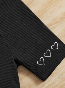 SHEIN Girls Heart Print Ribbed Knit Cycling Shorts - Black - View 3