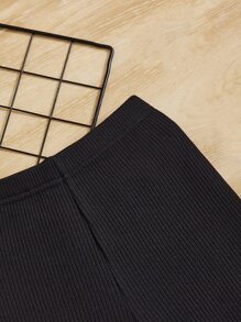 SHEIN Girls Heart Print Ribbed Knit Cycling Shorts - Black - View 4