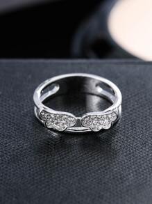 方晶鋯石翅膀裝飾開口戒指 - 銀色 - 查看 2