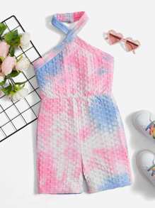 SHEIN Girls Tie Dye Halter Romper - Multicolor - View 1