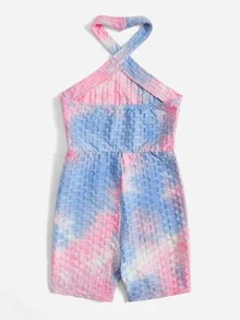 SHEIN Girls Tie Dye Halter Romper - Multicolor - View 2