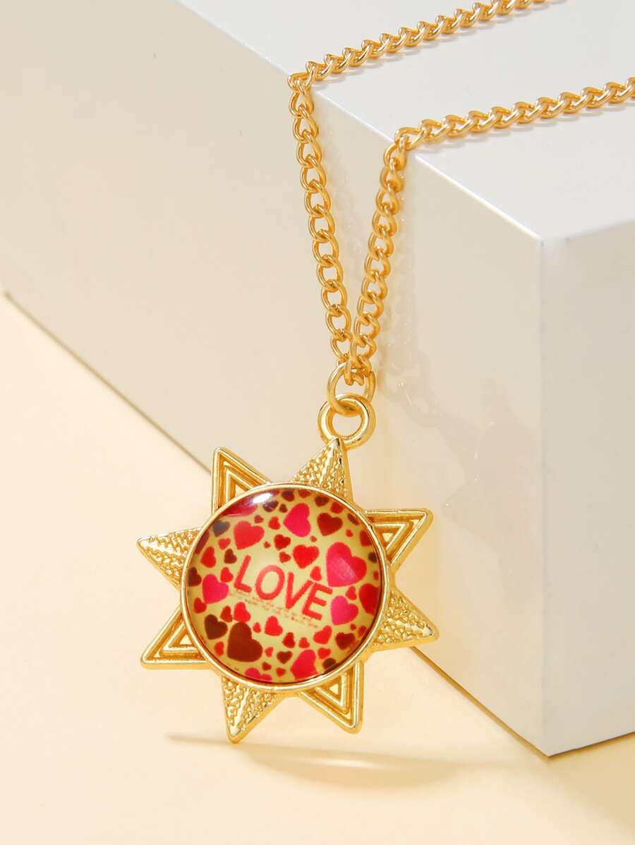 Letter Detail Star Charm Necklace - Yellow Gold - View 1