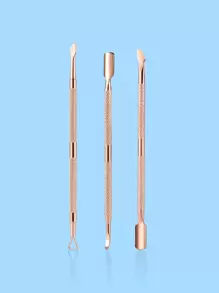 3入組金色雙面式指甲角質推子套裝,不鏽鋼指甲角質推子、削皮器、去除凝膠指甲油、角質除去美甲工具,適用於手足指甲 - 金色 - 查看 1