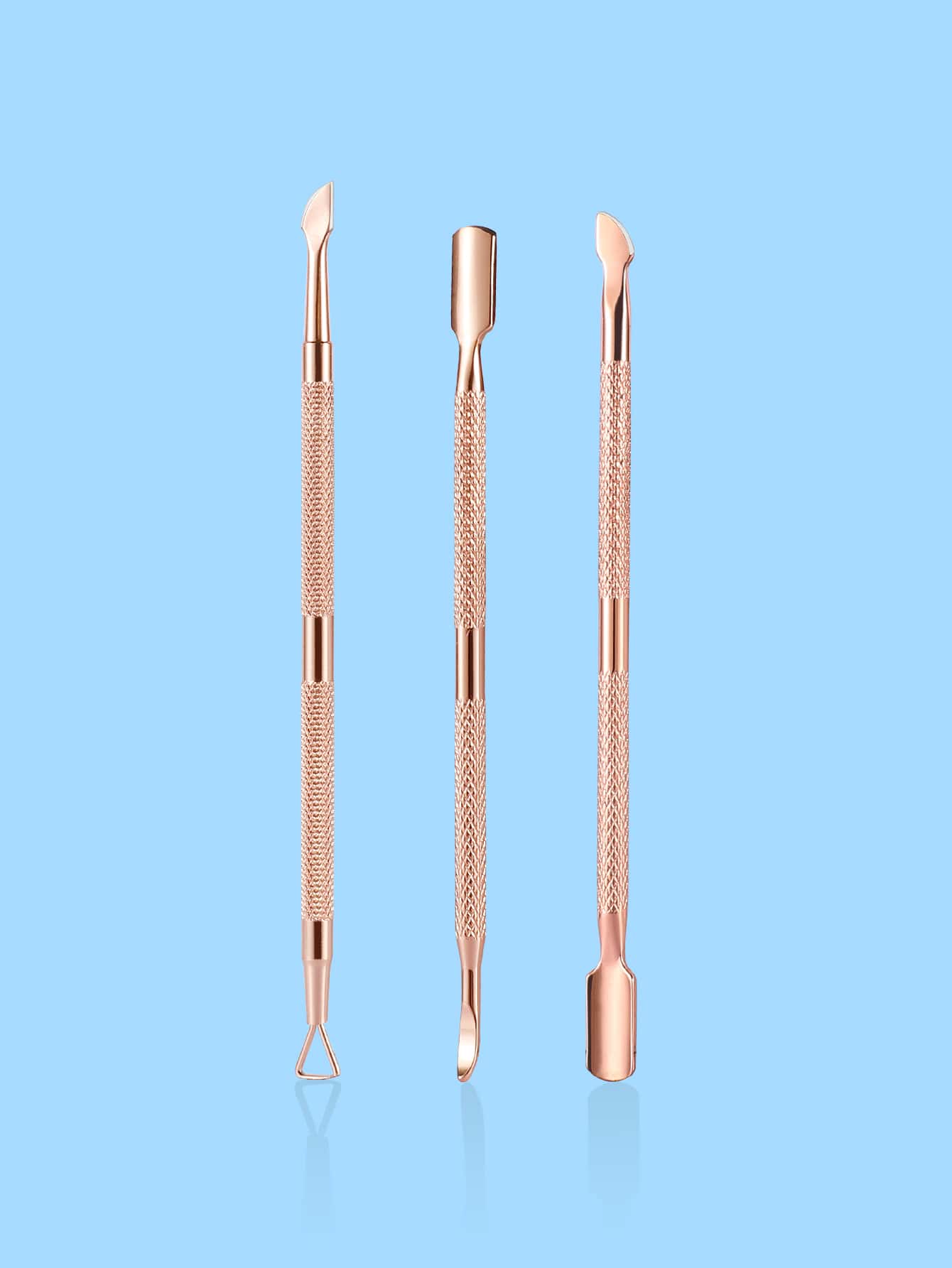 3入組金色雙面式指甲角質推子套裝,不鏽鋼指甲角質推子、削皮器、去除凝膠指甲油、角質除去美甲工具,適用於手足指甲 - 金色 - 查看 1