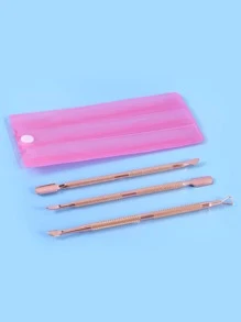 3入組金色雙面式指甲角質推子套裝,不鏽鋼指甲角質推子、削皮器、去除凝膠指甲油、角質除去美甲工具,適用於手足指甲 - 金色 - 查看 7