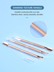 3入組金色雙面式指甲角質推子套裝,不鏽鋼指甲角質推子、削皮器、去除凝膠指甲油、角質除去美甲工具,適用於手足指甲 - 金色 - 查看 9