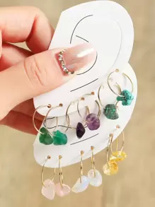 Bông tai trang trí bằng đá 6 đôi - Nhiều màu - Xem 1