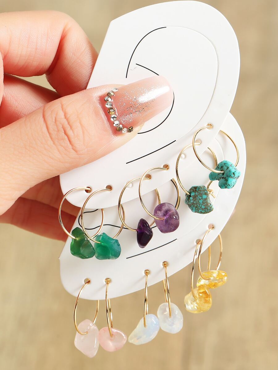 Bông tai trang trí bằng đá 6 đôi - Nhiều màu - Xem 1