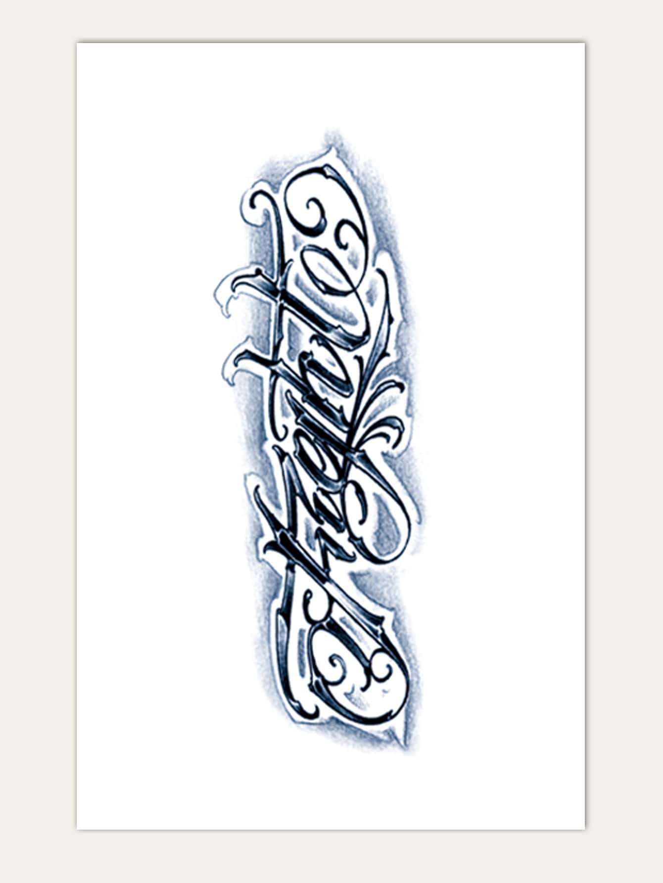 1 hoja Pegatina tatuaje con estampado de letra - Azul - Ver 1