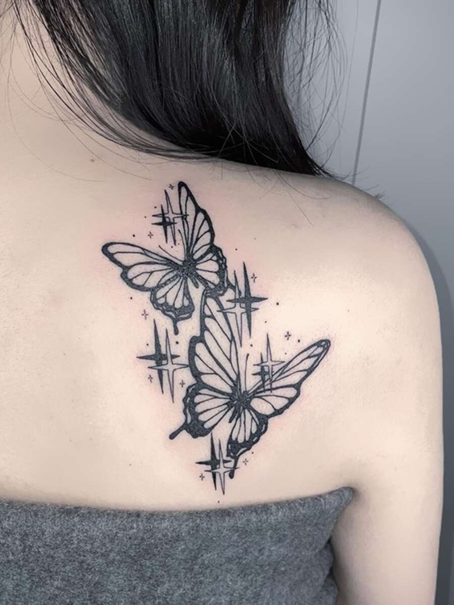 1 miếng dán hình xăm tạm thời hình con bướm chống thấm nước lâu trôi - màu đen - Xem 1