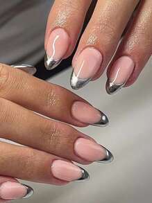 24pcs/Set Short Almond Shaped Minimalist French-Styled Edge False Nails, Easy To Wear - For Students/Ladies' Parties, Dances, And Daily Wear Press On Nails Nail Supplies - Multicolor - View 1