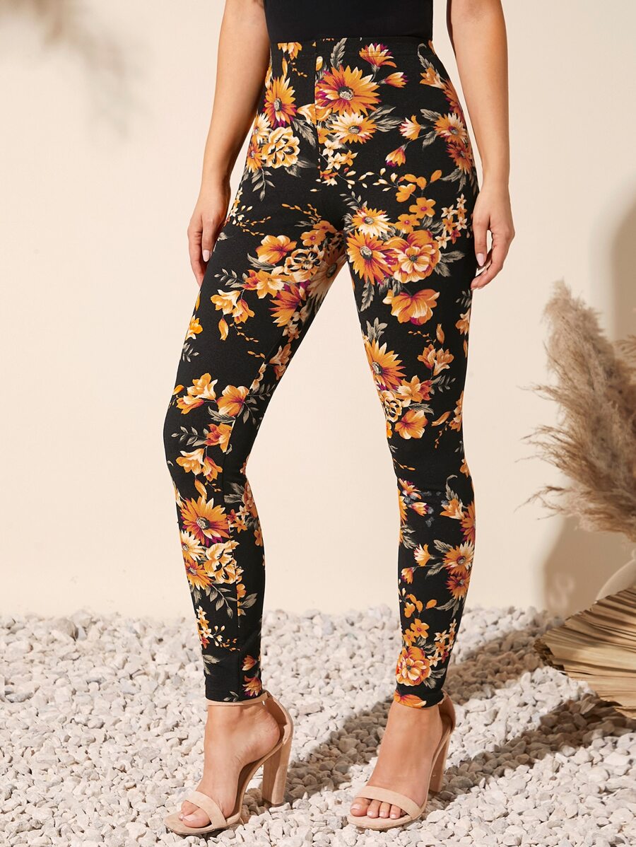 SHEIN Clasi Floral Print High Waist Leggings - Multicolor - View 1