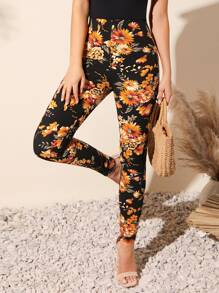 SHEIN Clasi Floral Print High Waist Leggings - Multicolor - View 5