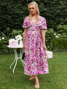 SHEIN Váy Bà bầu Dải chun Hoa Tất cả trên in Boho - Nhiều màu - Xem 5