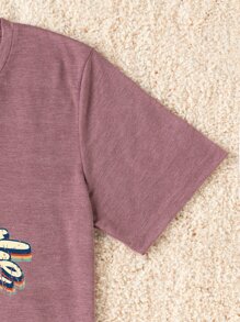 SHEIN LUNE 大碼字母圖案T恤 - 紅木色 - 查看 3