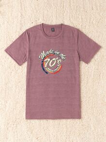 SHEIN LUNE 大碼字母圖案T恤 - 紅木色 - 查看 4