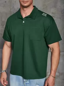Manfinity Men Plus Letter Embroidery Polo Shirt - Dark Green - View 1