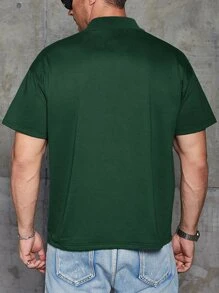 Manfinity Men Plus Letter Embroidery Polo Shirt - Dark Green - View 2