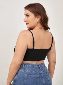 SHEIN BASICS 大碼素色吊帶短上衣 - 黑色 - 查看 2