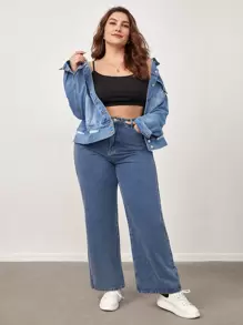 SHEIN BASICS 大碼素色吊帶短上衣 - 黑色 - 查看 3