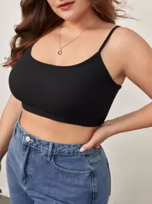 SHEIN BASICS 大碼素色吊帶短上衣 - 黑色 - 查看 4