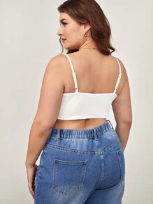 SHEIN BASICS Áo hai dây Plus Size Gân đan màu trơn Giải trí - trắng - Xem 2