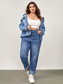 SHEIN BASICS Áo hai dây Plus Size Gân đan màu trơn Giải trí - trắng - Xem 4