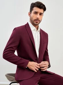 Manfinity NiteLyfe Men 1pc Peak Lapels Single Button Blazer & 1pc Trousers - Maroon - View 4