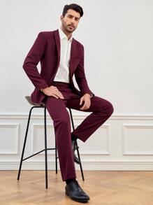 Manfinity NiteLyfe Men 1pc Peak Lapels Single Button Blazer & 1pc Trousers - Maroon - View 5