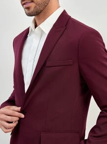 Manfinity NiteLyfe Men 1pc Peak Lapels Single Button Blazer & 1pc Trousers - Maroon - View 6