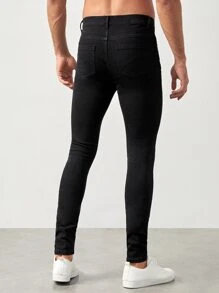 Manfinity Hombres Jeans ajustados desgarro - Negro - Ver 3