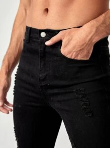 Manfinity Hombres Jeans ajustados desgarro - Negro - Ver 4