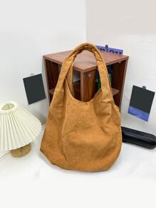 Minimalist Shopper Bag School Bag For Graduate, Teen Girls, Freshman, Sophomore, Junior & Senior In College, University & High School, Perfect For Outdoors ,Travel & Back To School - Brown - View 4