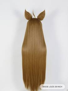 Long Straight Brown Cosplay Wig For Costume Anime Wig With Bangs Heat Resistant High Temperature Fibre Hair Premium Synthetic Wig For Women Bangs Wig For Halloween Thanksgiving Day Christmas Holiday Parties Wigs Long Straight Synthetic Hair Brown Mixed White Wig With Bangs &1pc Wig Cap & A Pair Of Cute Furry Hair Clips - Brown - View 3