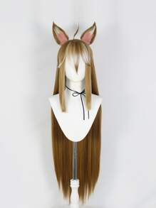 Long Straight Brown Cosplay Wig For Costume Anime Wig With Bangs Heat Resistant High Temperature Fibre Hair Premium Synthetic Wig For Women Bangs Wig For Halloween Thanksgiving Day Christmas Holiday Parties Wigs Long Straight Synthetic Hair Brown Mixed White Wig With Bangs &1pc Wig Cap & A Pair Of Cute Furry Hair Clips - Brown - View 5