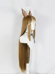 Long Straight Brown Cosplay Wig For Costume Anime Wig With Bangs Heat Resistant High Temperature Fibre Hair Premium Synthetic Wig For Women Bangs Wig For Halloween Thanksgiving Day Christmas Holiday Parties Wigs Long Straight Synthetic Hair Brown Mixed White Wig With Bangs &1pc Wig Cap & A Pair Of Cute Furry Hair Clips - Brown - View 4