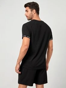 GENTILAND 男士字母圖案貼布細節T恤和運動短褲 - 黑色 - 查看 2