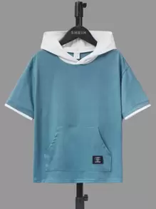 SHEIN Boys Letter Patched Hooded 2 In 1 Tee - Dusty Blue - View 1